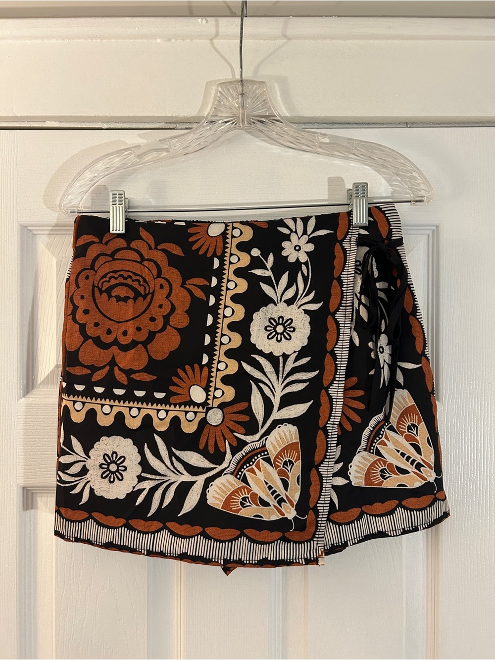 Floral & Moth Print Mini Wrap Skort